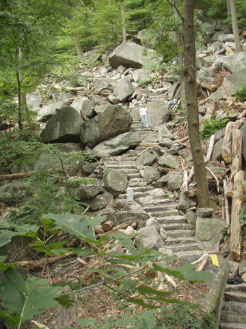 The AT's new rock steps through Bear Mountain boulders. Photo by Eddie Walsh.